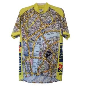 Foska Cycling Jersey Mens London Map Full Zip Short Sleeve Yellow Mens Size XL